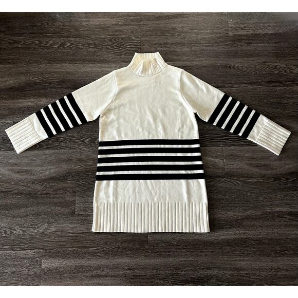 NWT Line & Dot Abbey‎ Sweater Dress Ivory Black Stripe Turtleneck Knit Large - Picture 2 of 16